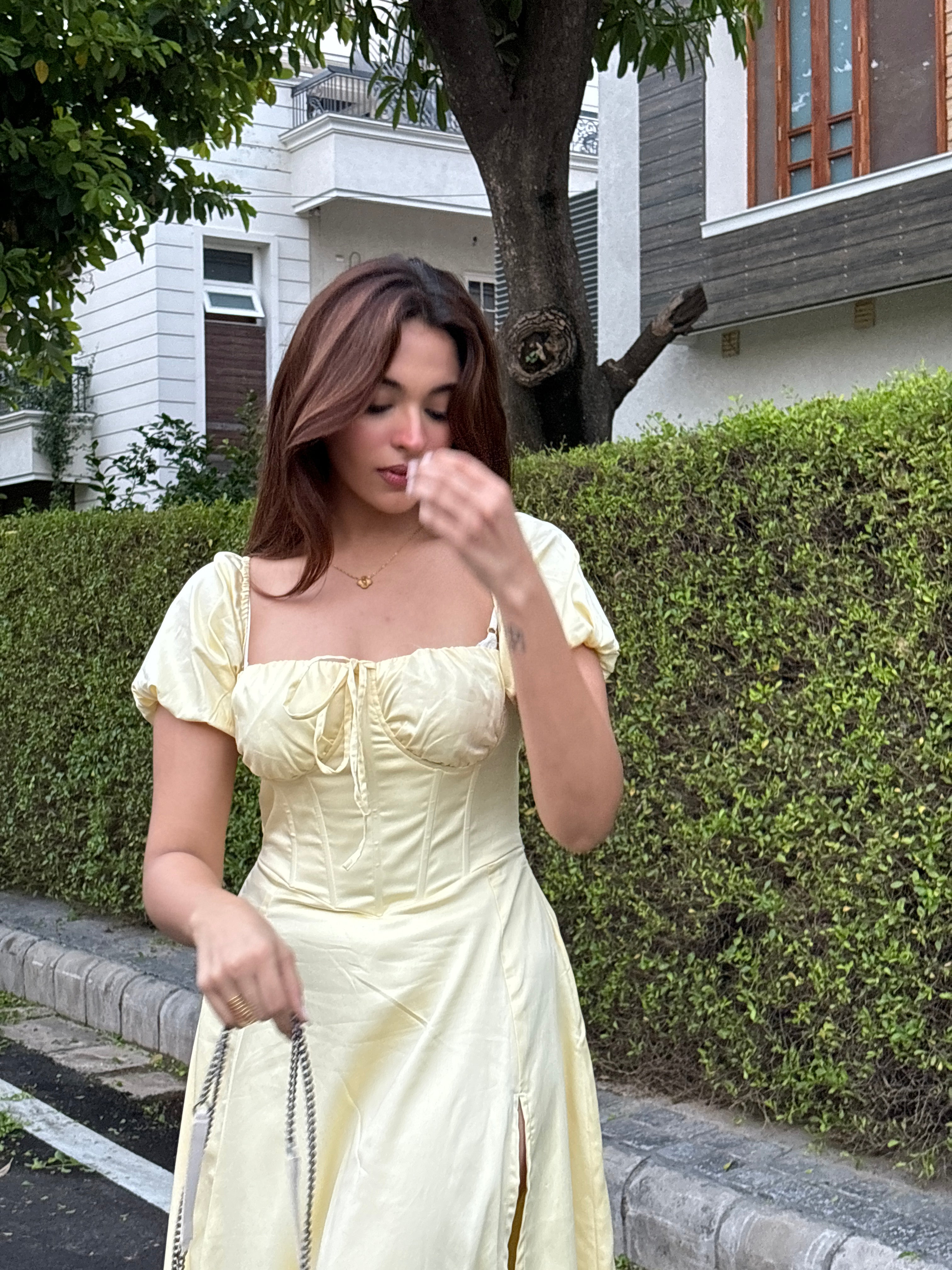 Yellow Corset Puff Dress