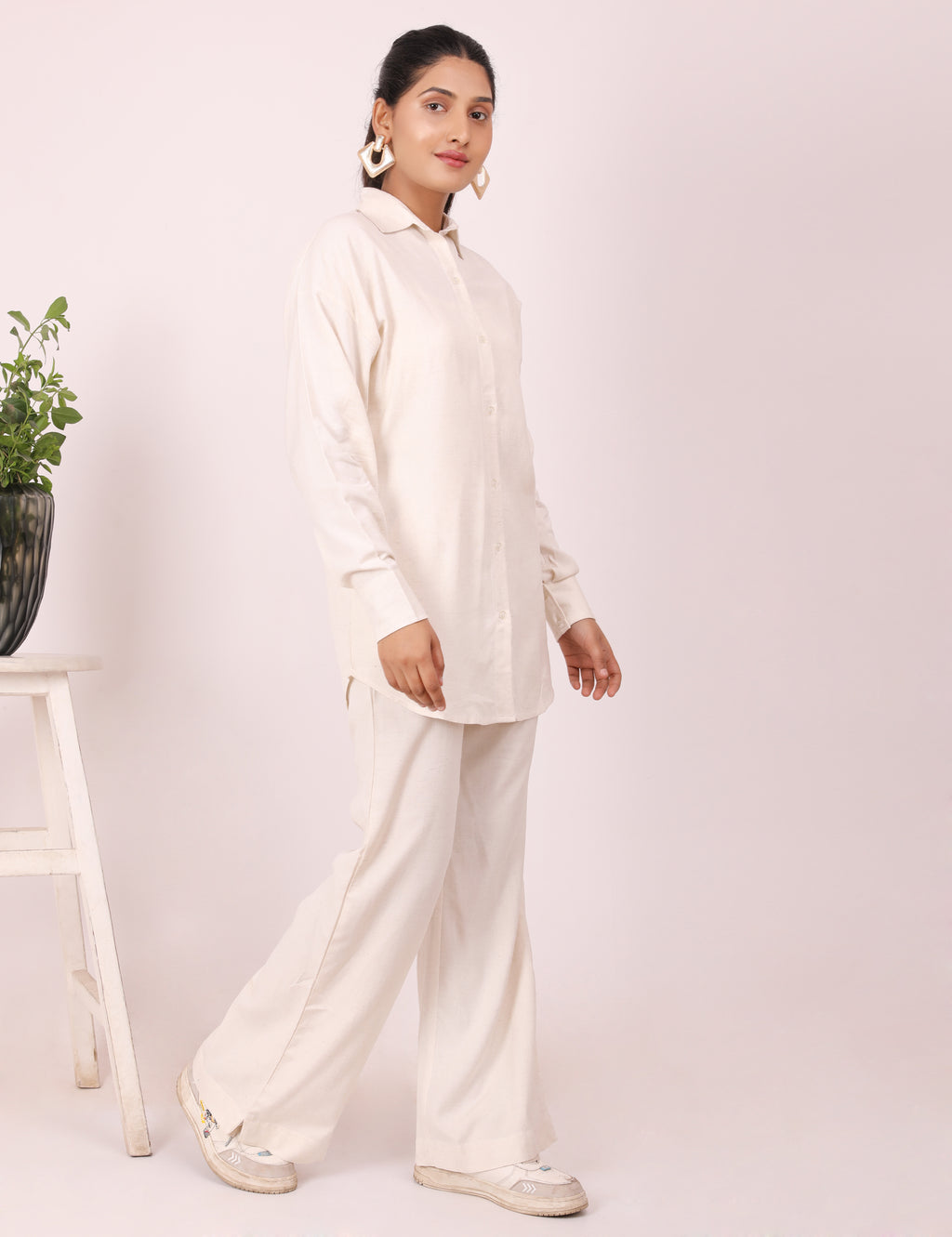 Cream Linen Full Pants