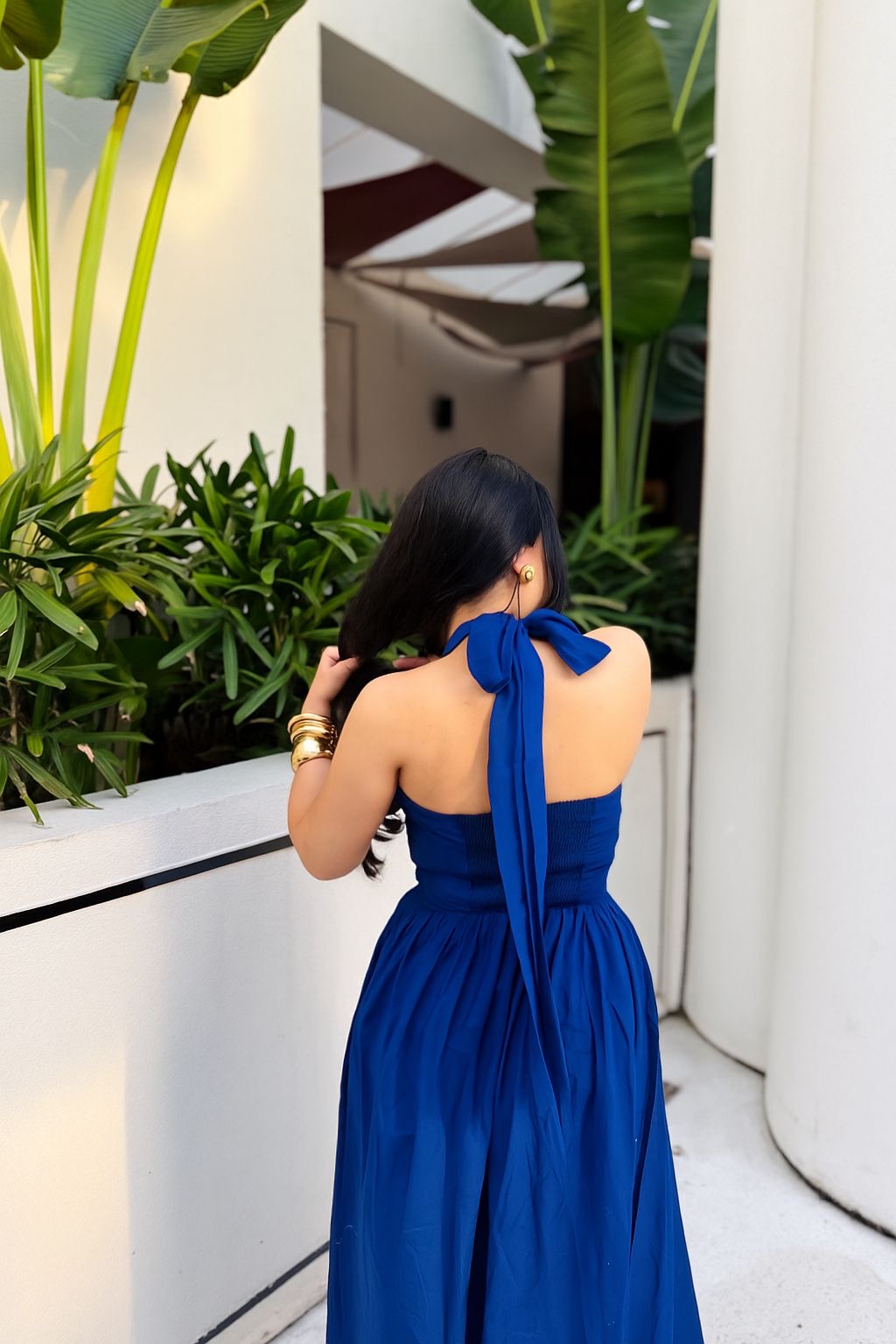 Hot Blue Gathered Corset Dress