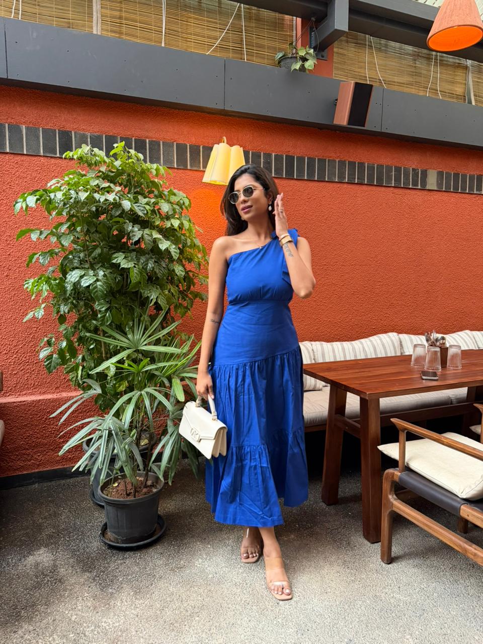 One Shoulder Royal Blue Maxi Dress