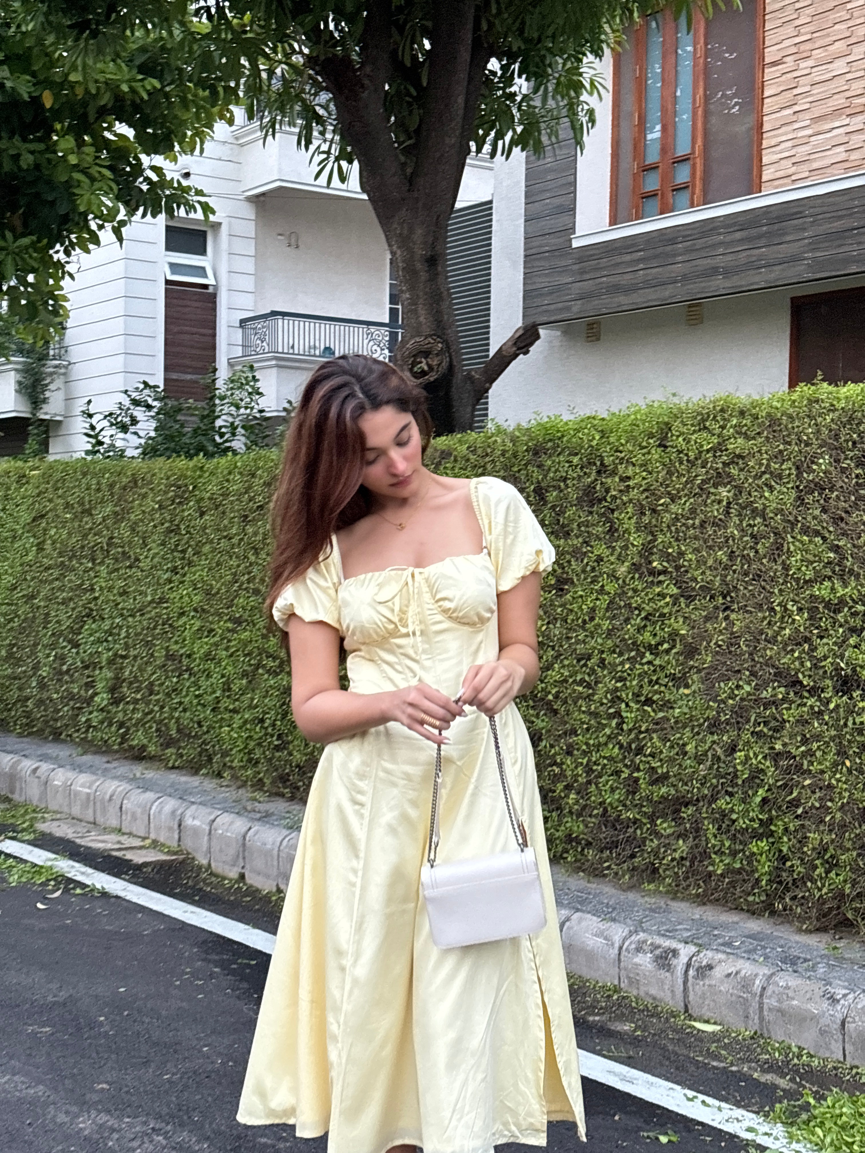 Yellow Corset Puff Dress