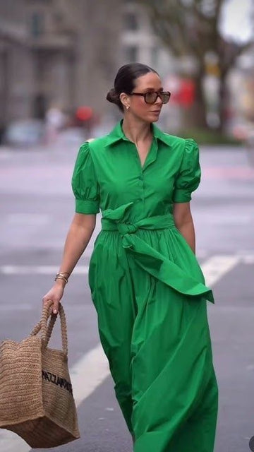 Hot Green Poplin Maxi Dress