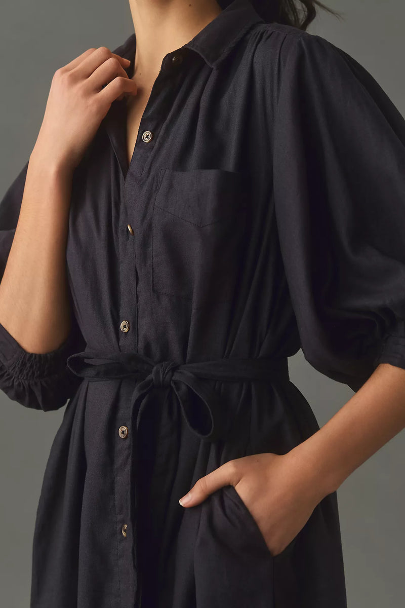 Black Puff Button Maxi Dress