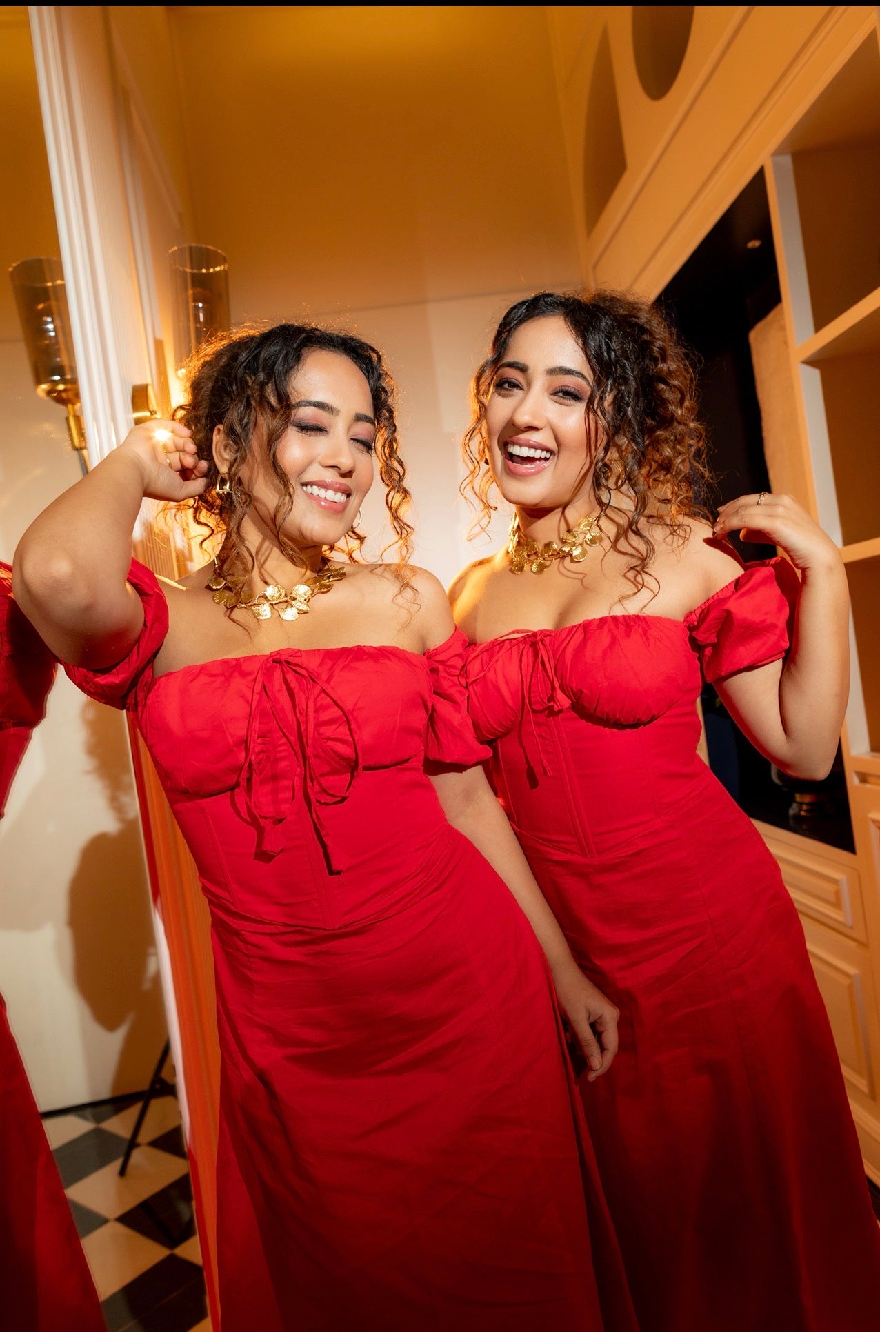 Red Corset Puff Dress