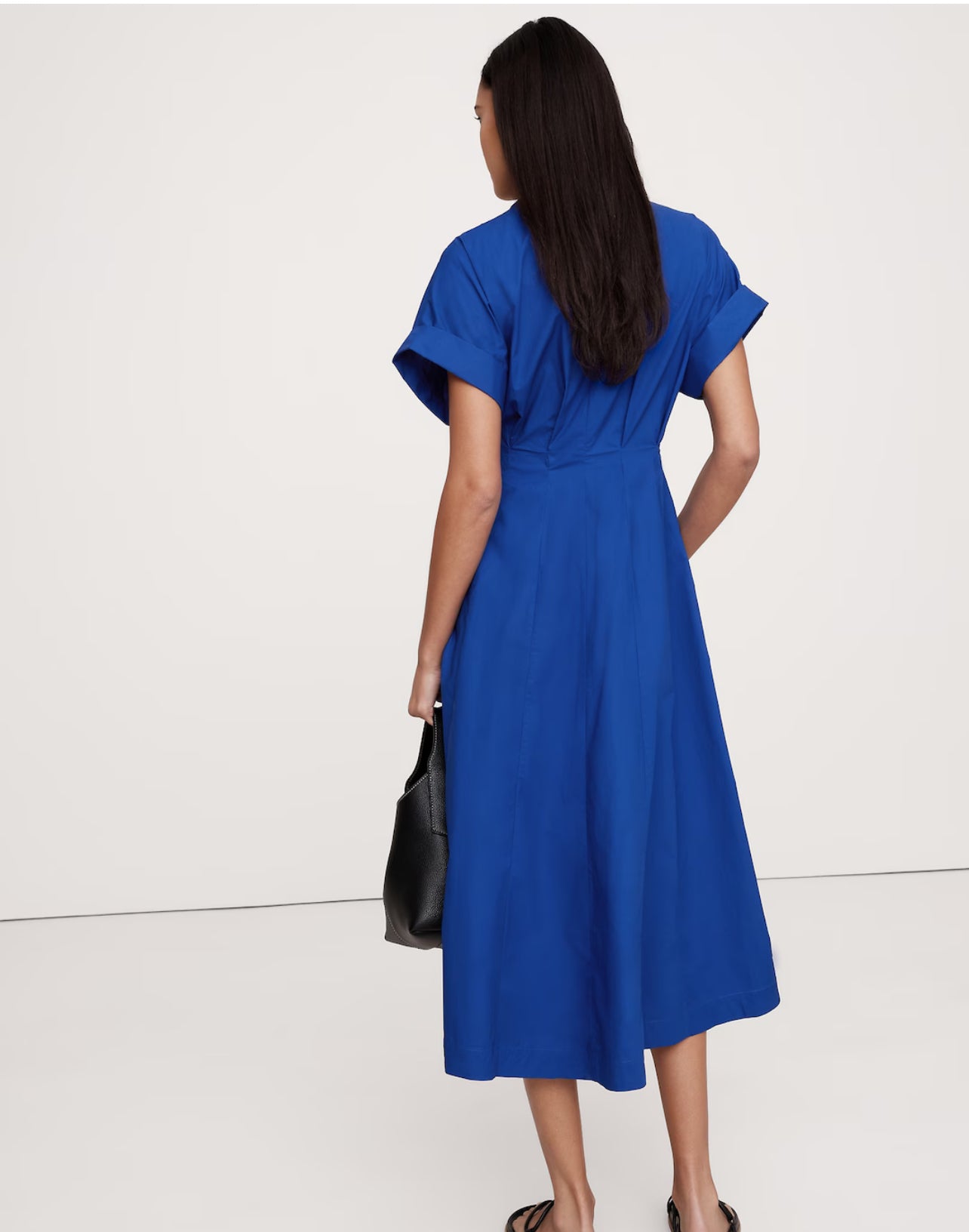 Blue Pleated Buttoned Dress