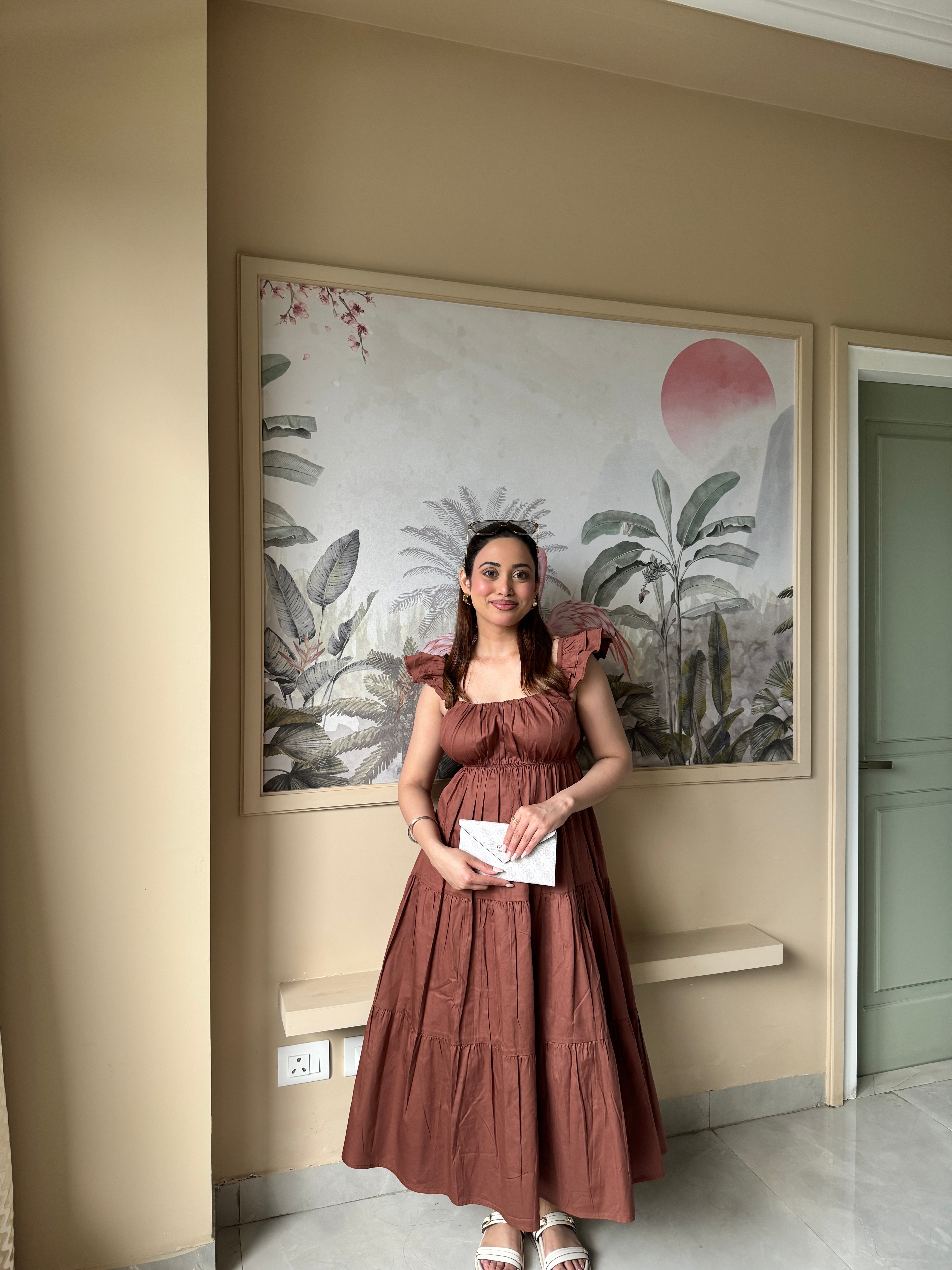 Brown Frill Maxi Dress