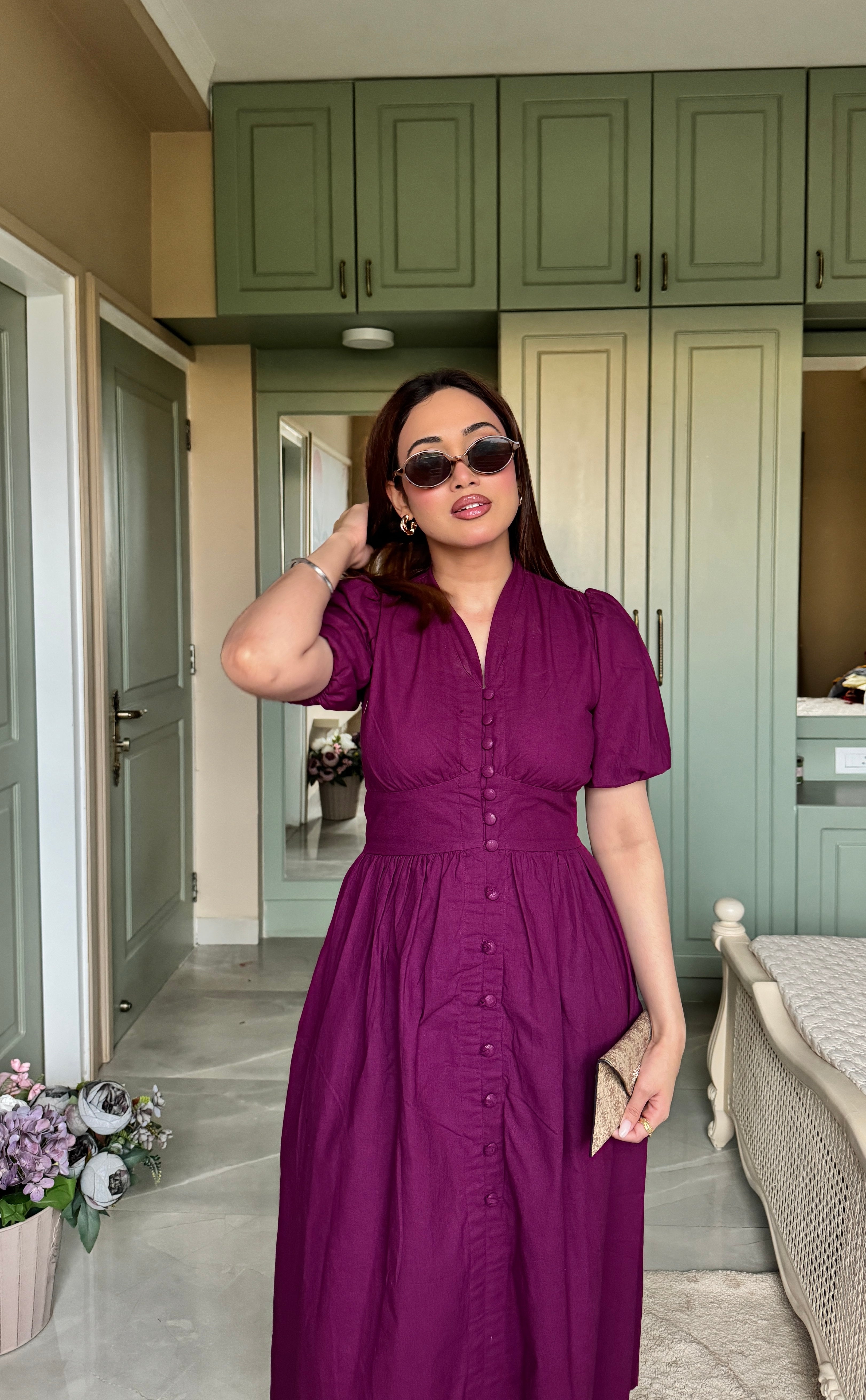 Aalayra Purple Button Maxi Dress