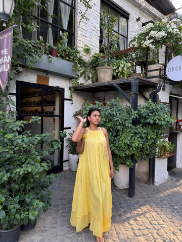 Mulmul Blooming Pastel Yellow Maxi Dress