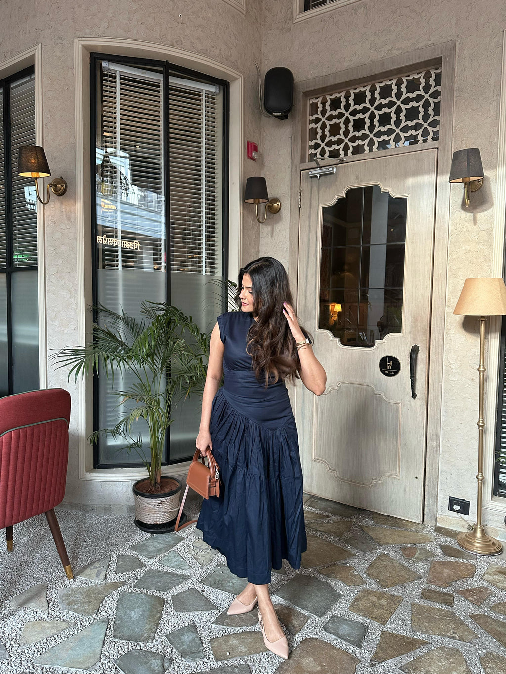 Navy Panelled Maxi Dress