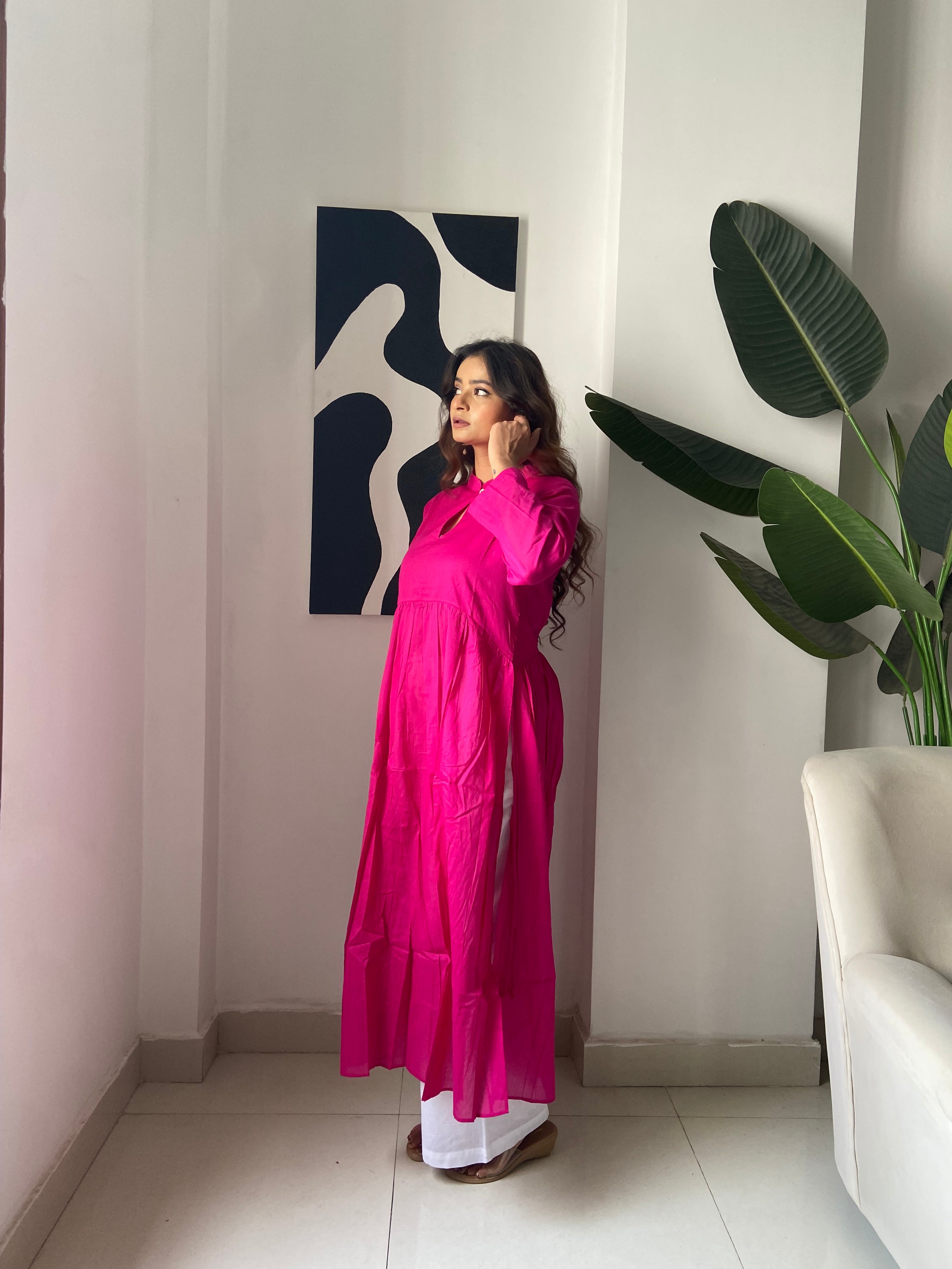 Mulmul Pink Lace kurta Set