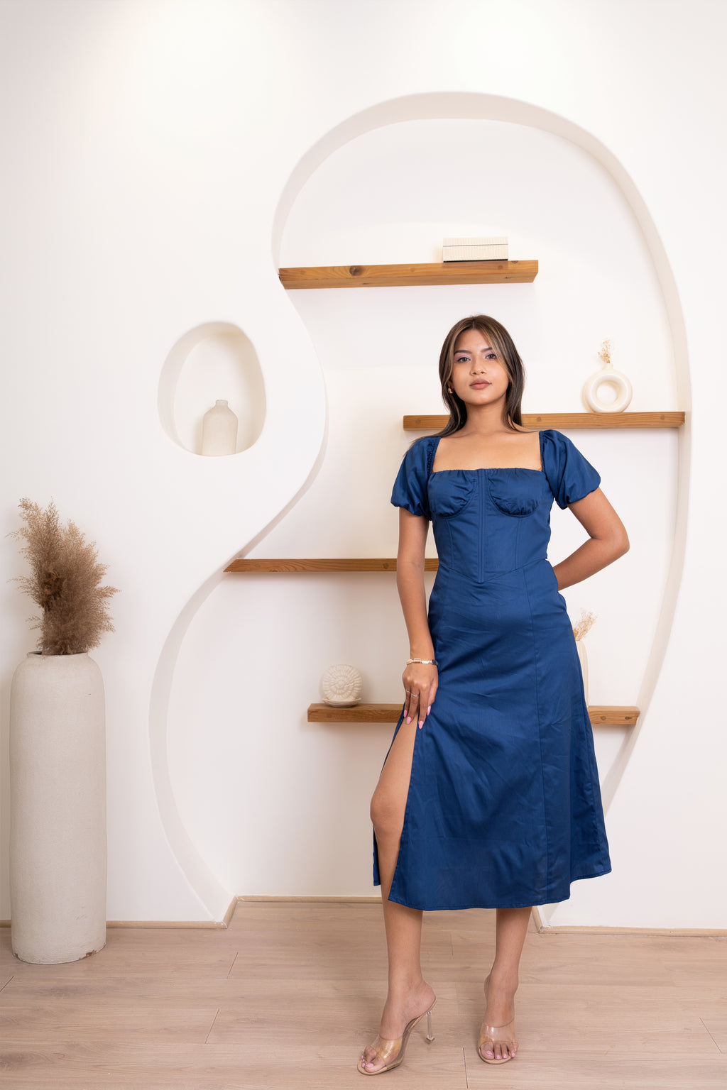 Navy Puff Corset Dress