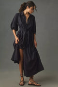 Black Puff Button Maxi Dress