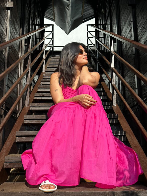 Hot Pink Mulmul Maxi Dress