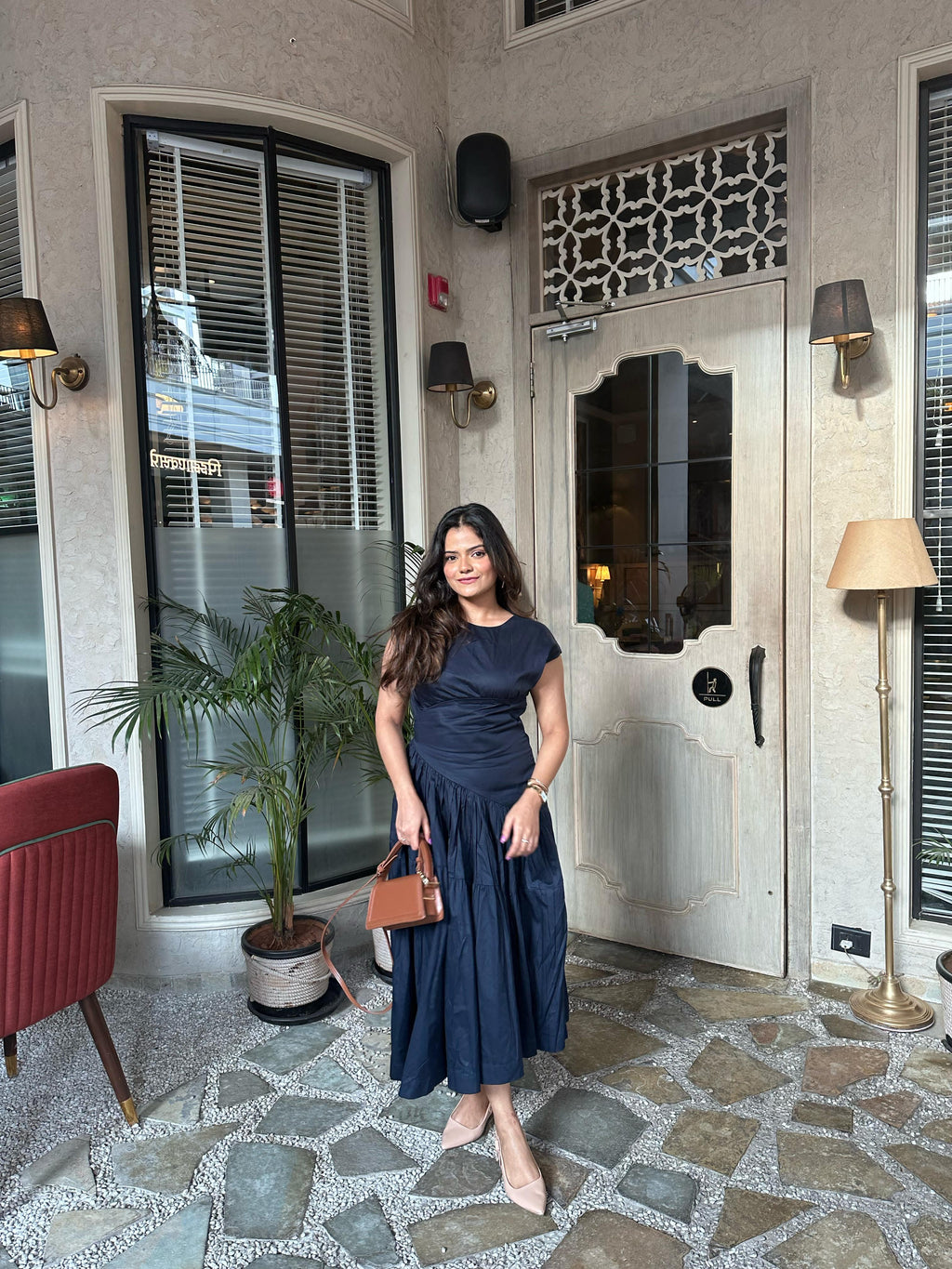 Navy Panelled Maxi Dress