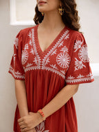 Rust Embroidery Maxi Dress