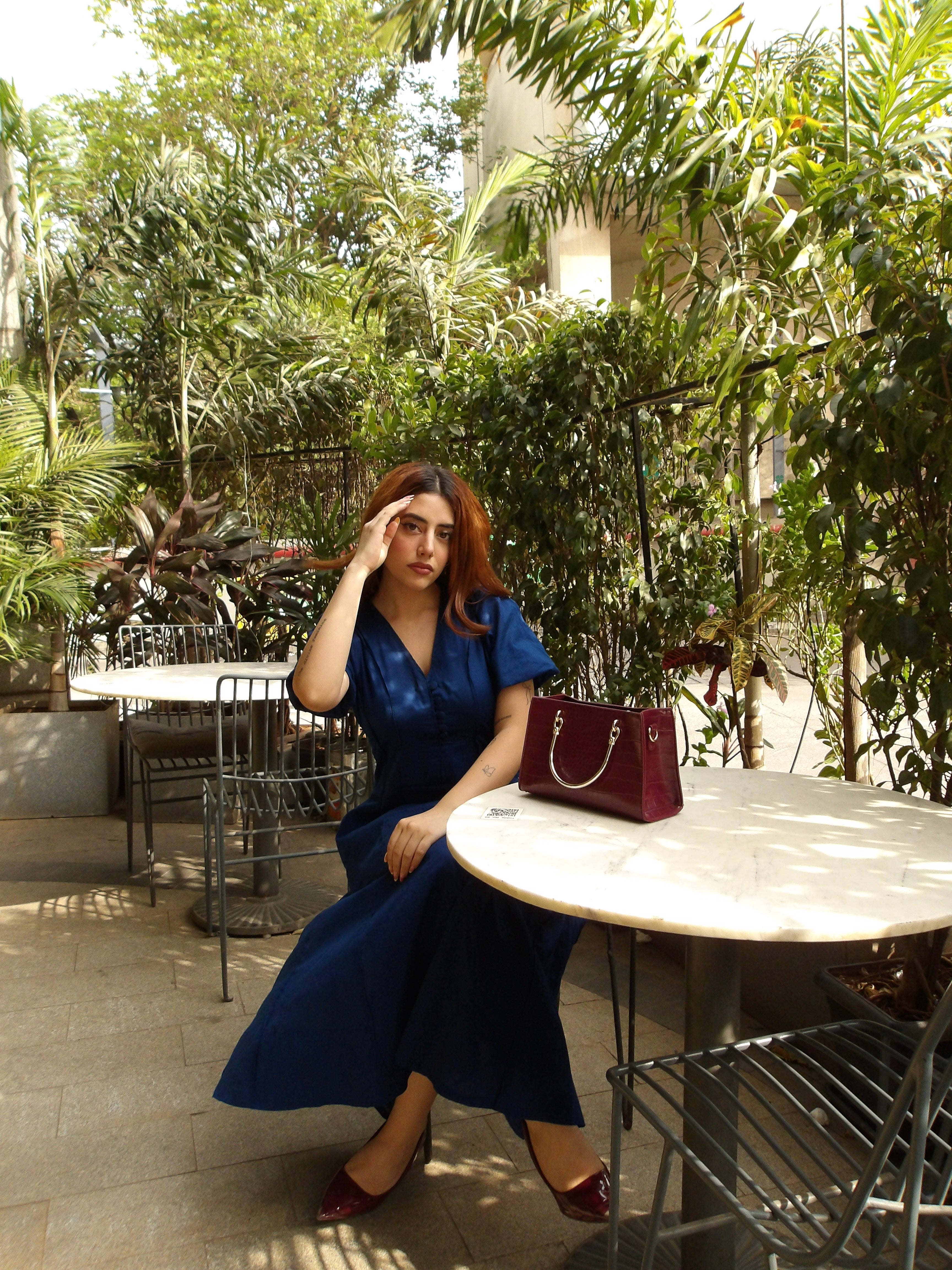 Mulmul Dark Blue Button Maxi Dress