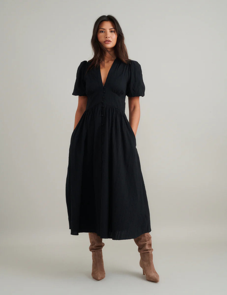 Aalayra Black Button Maxi Dress