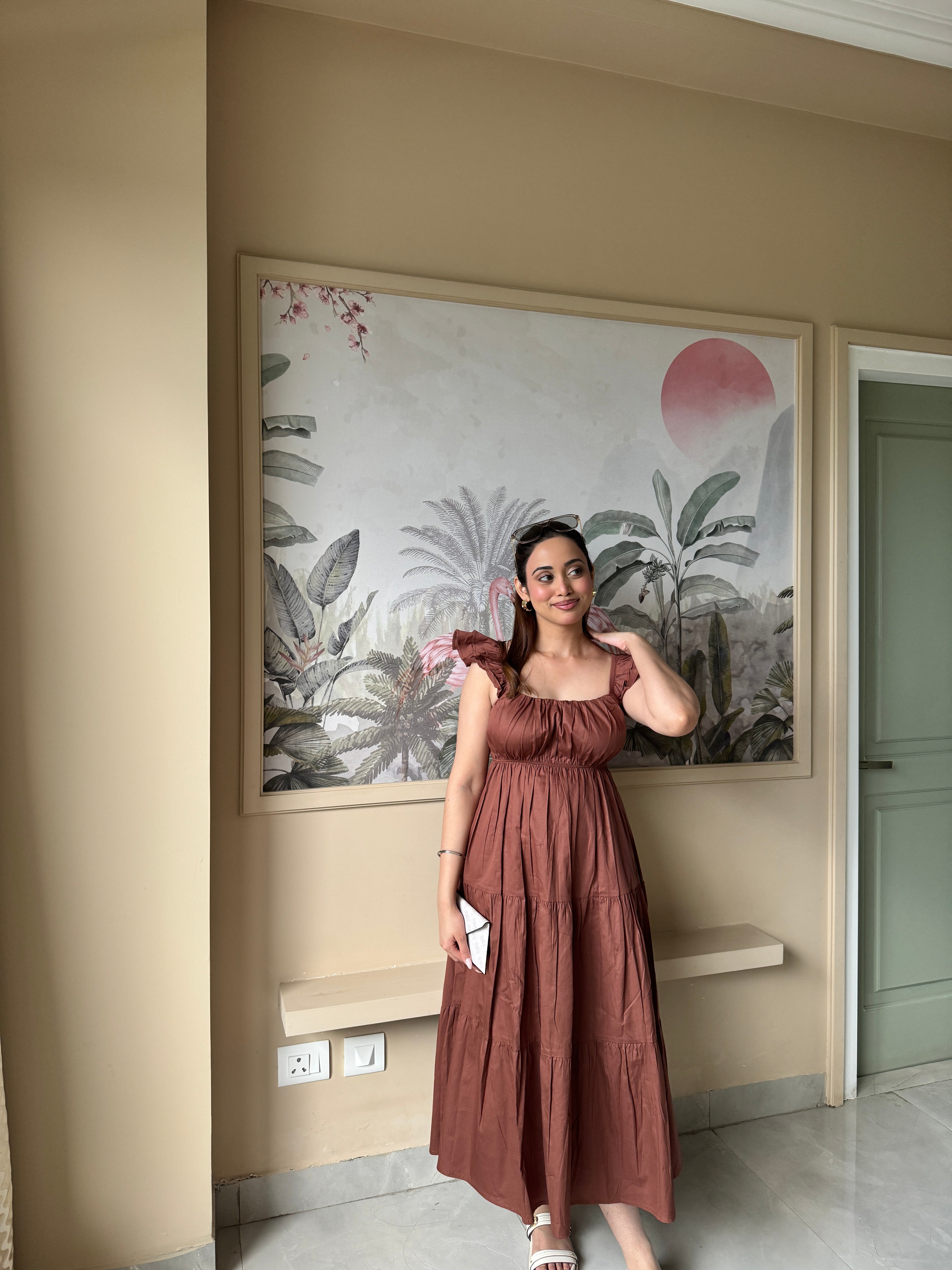 Brown Frill Maxi Dress