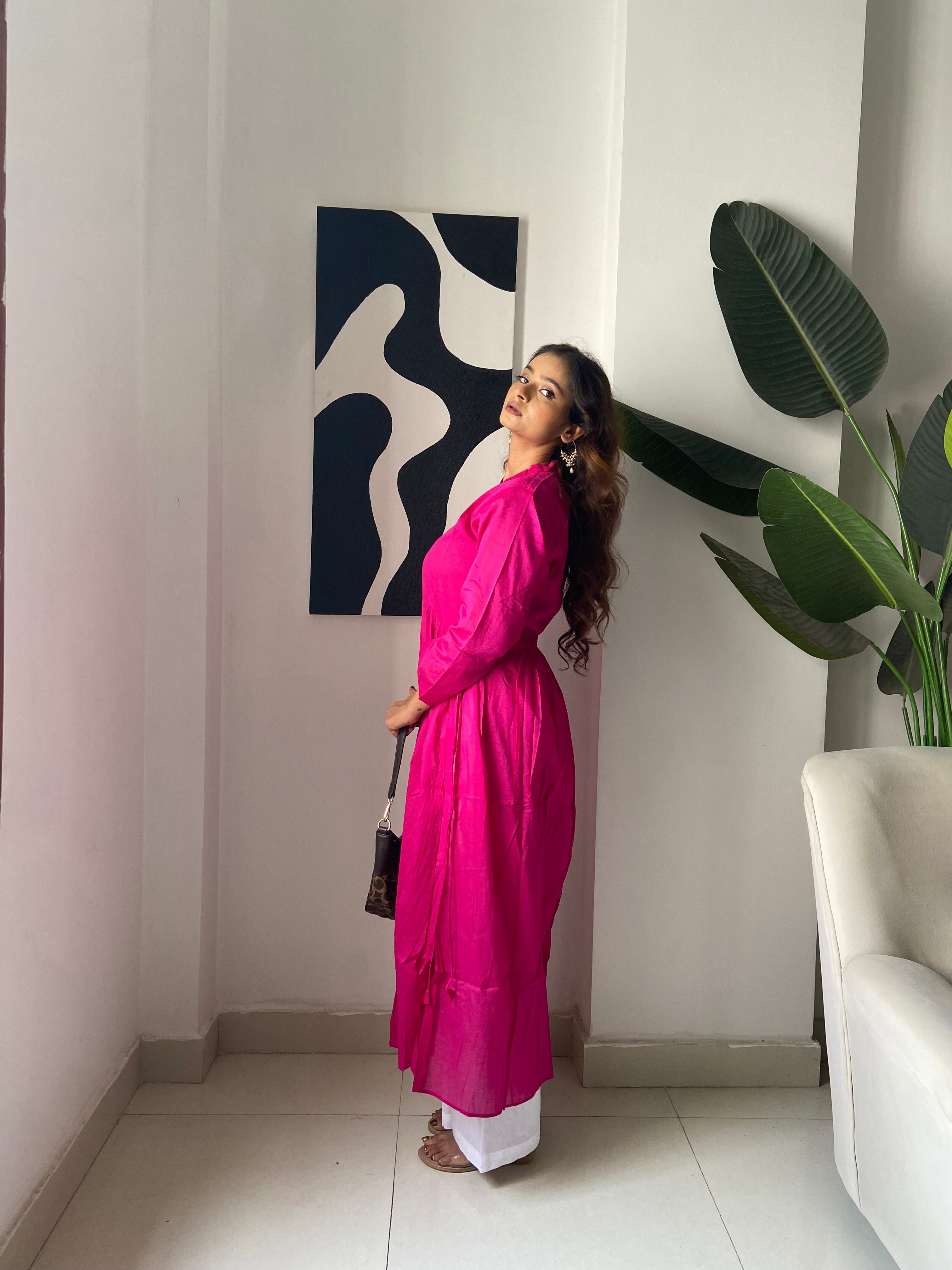 Mulmul Pink Lace kurta Set