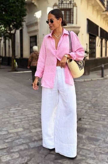 Baby Pink Mulmul Shirt with Linen Pants