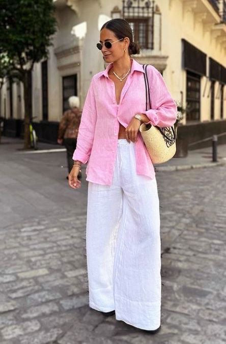 Baby Pink Mulmul Shirt with Linen Pants