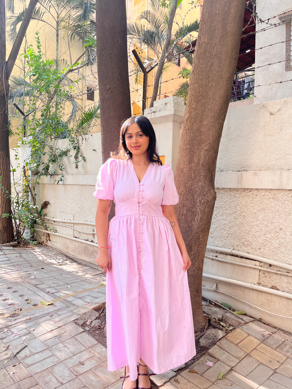 Aalayra Stripe Button Maxi Dress