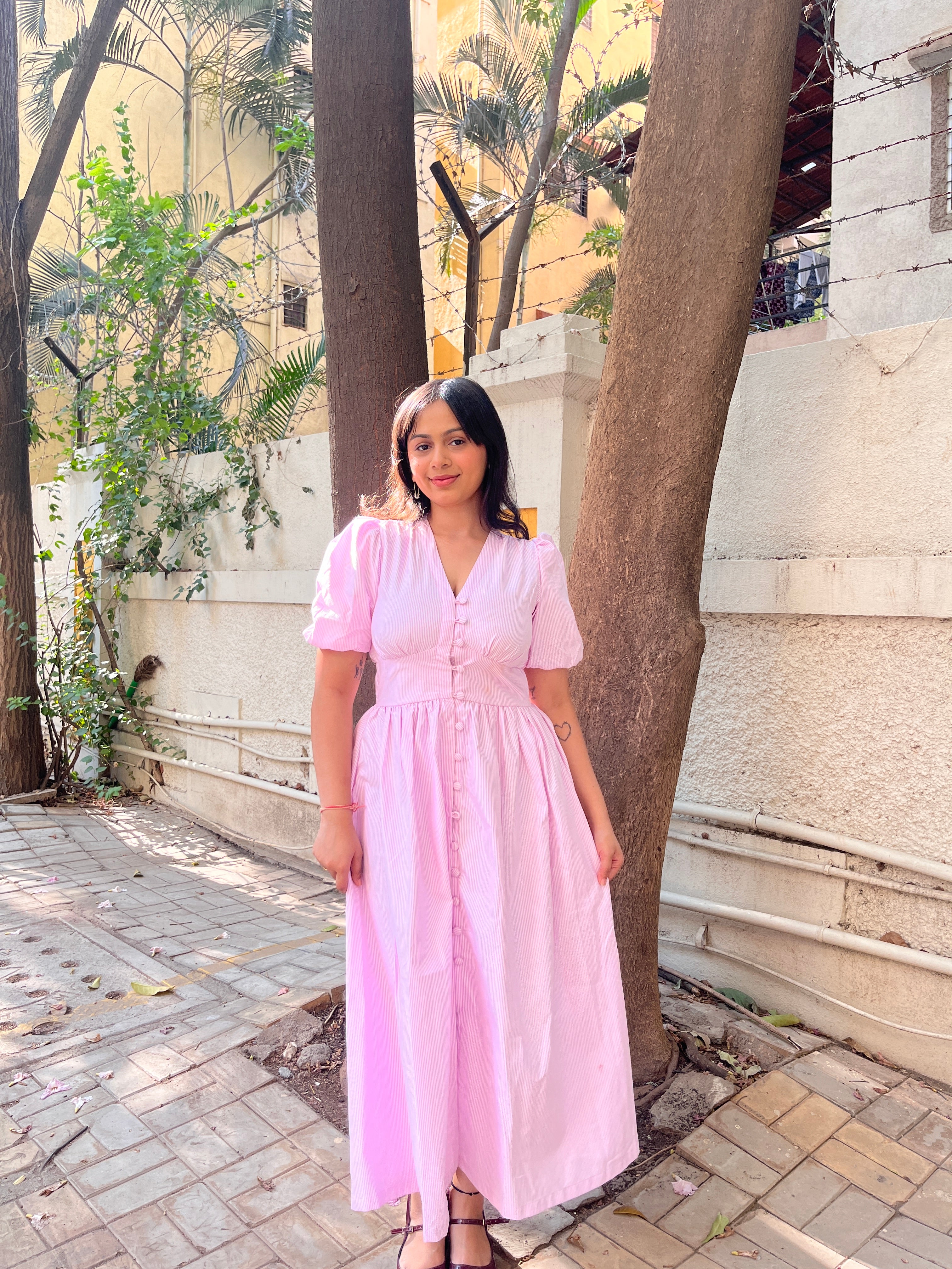 Aalayra Stripe Button Maxi Dress