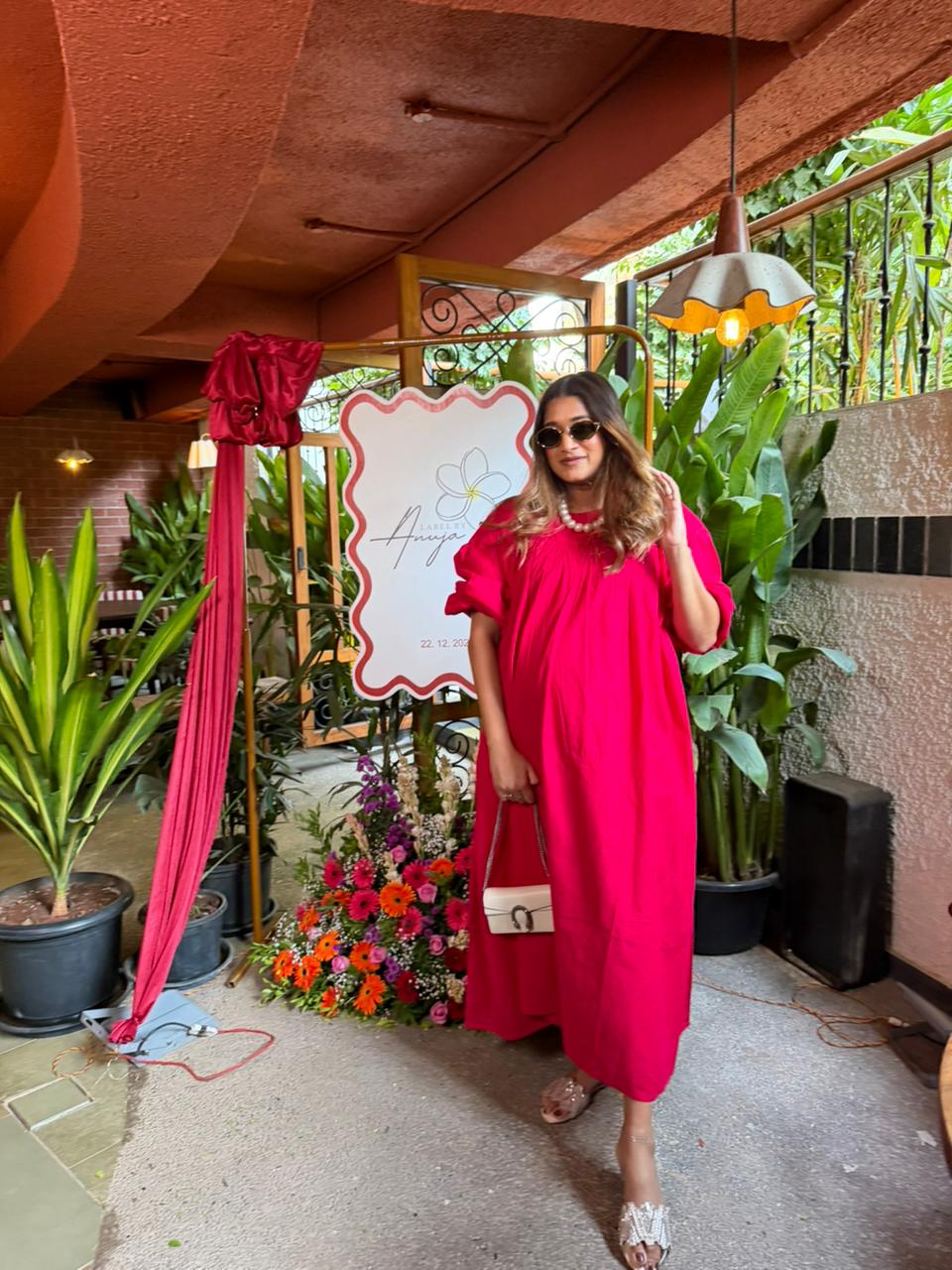 Hot Pink Puff Maxi Dress