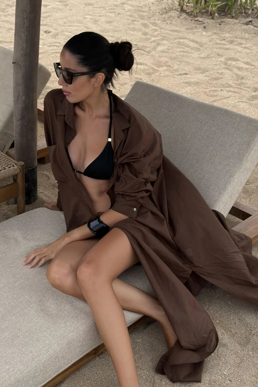 Mulmul Coffee Brown Long Shirt Dress