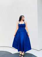 Hot Blue Gathered Corset Dress