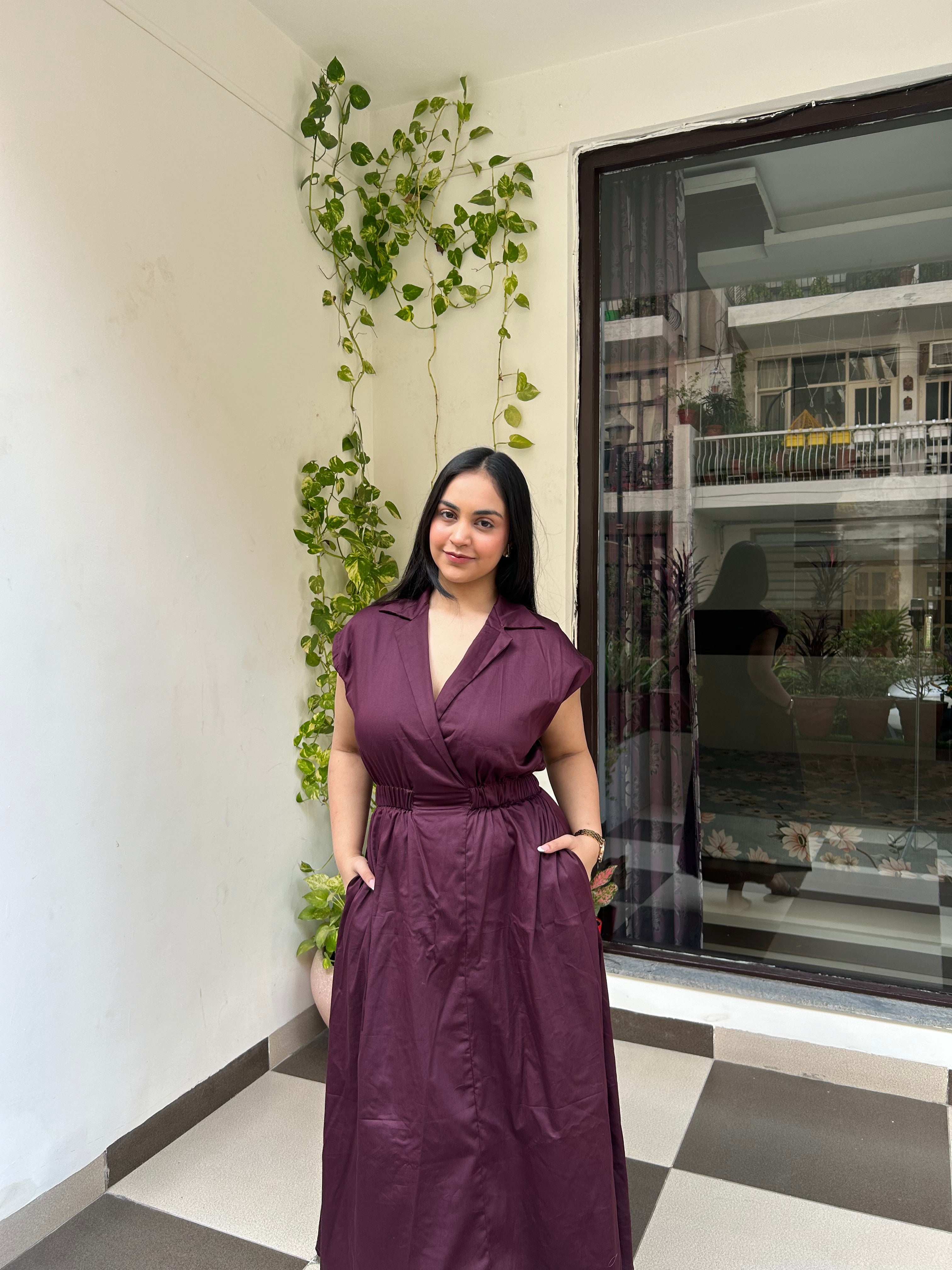 Wine Elastic Maxi Dress