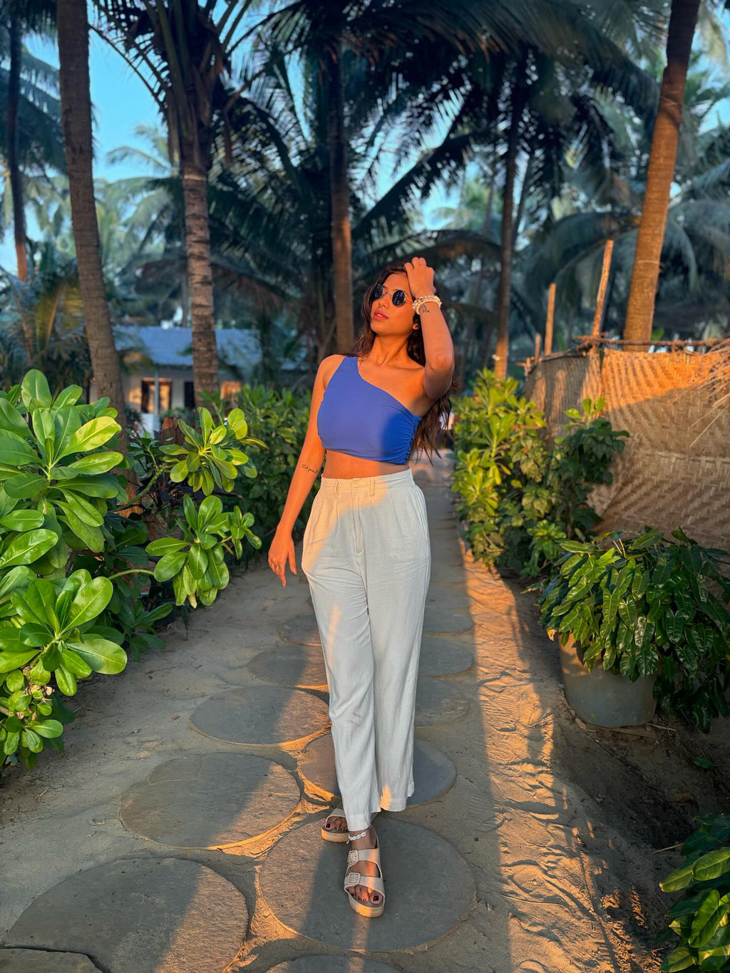 Linen Blend Tailored Wide leg pants