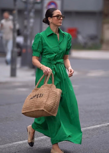 Hot Green Poplin Maxi Dress