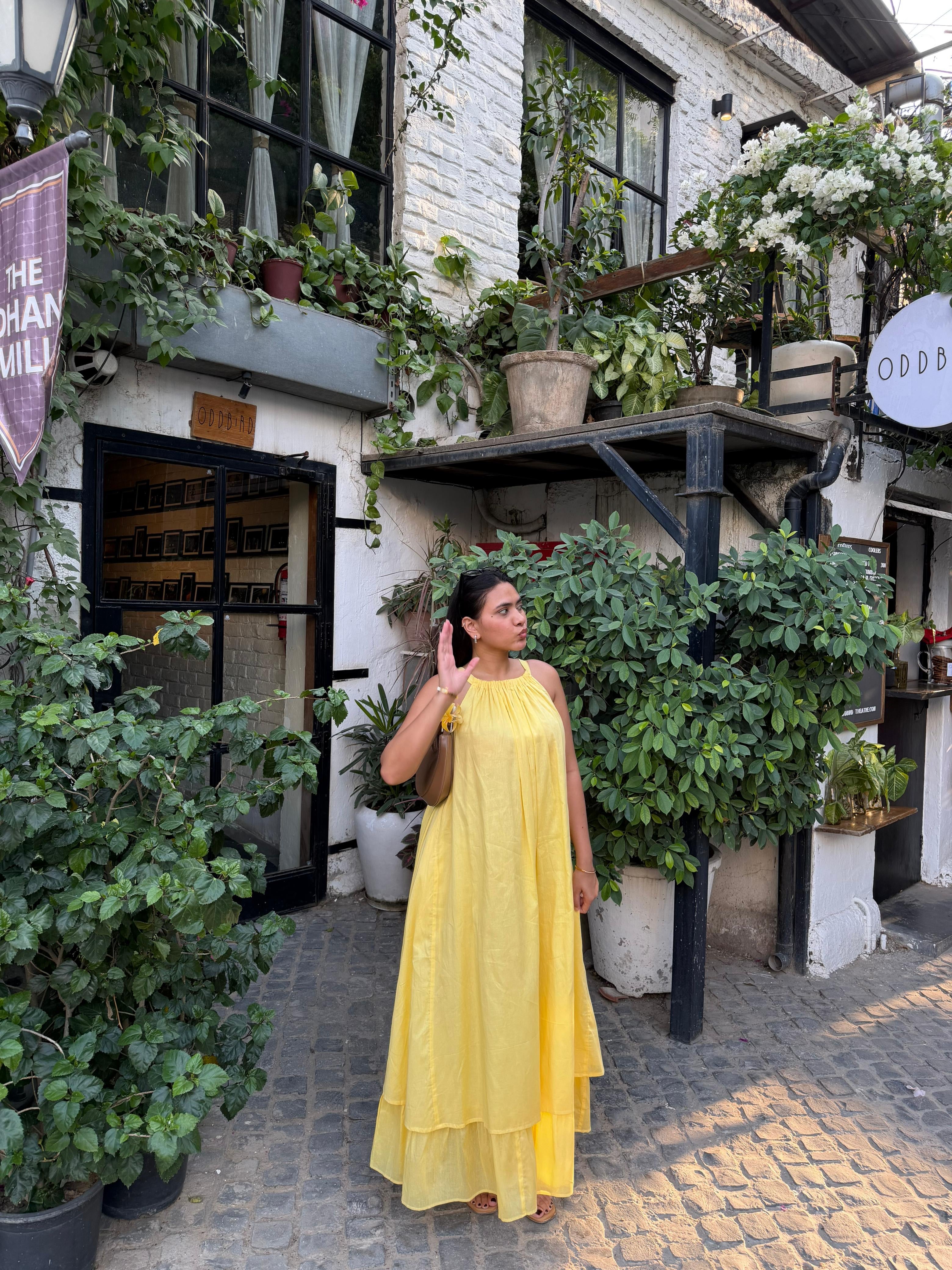 Mulmul Blooming Pastel Yellow Maxi Dress
