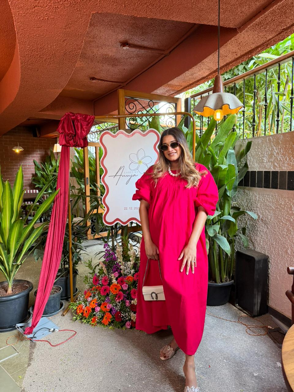 Hot Pink Puff Maxi Dress