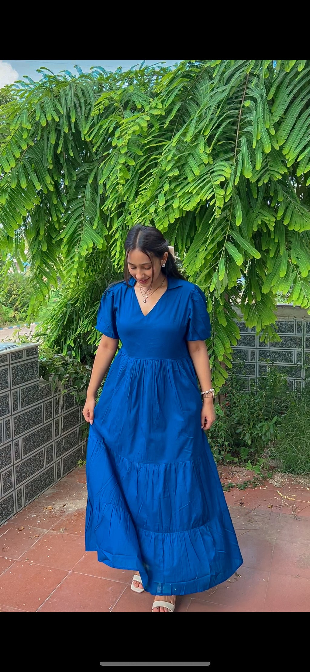 Hot Blue Puff Mul Maxi Dress