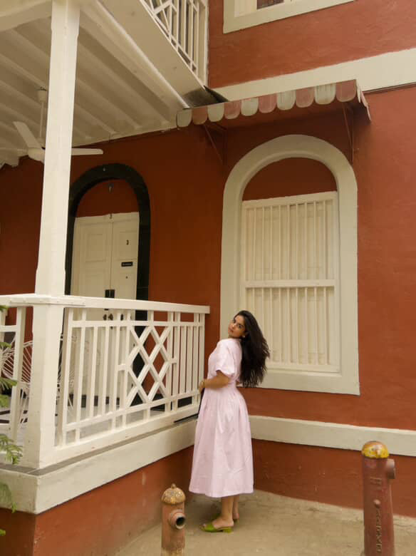 Nayra Pink Pleated Stripe Maxi Dress