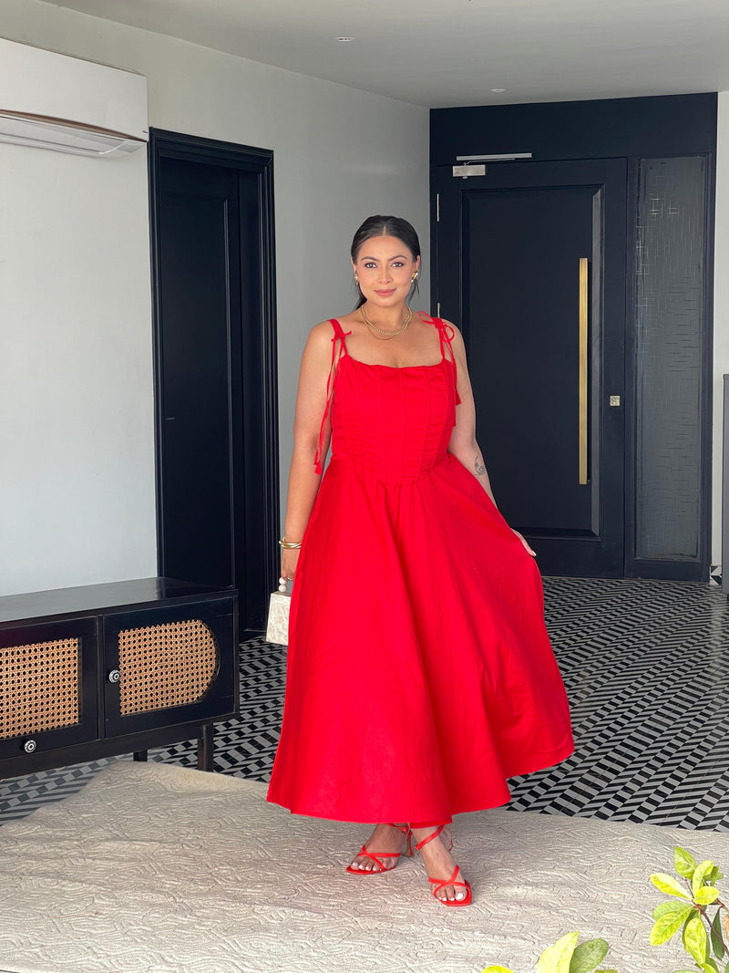 Fiona Red Corset 2 Piece Dress