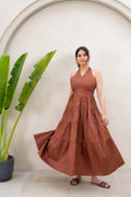 Brown Halter Neck Maxi Dress