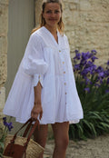 White Puff Gathered Dress