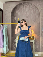 Navy Frill Maxi Dress