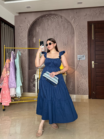 Navy Frill Maxi Dress