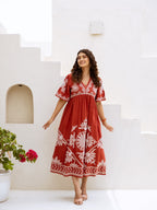 Rust Embroidery Maxi Dress