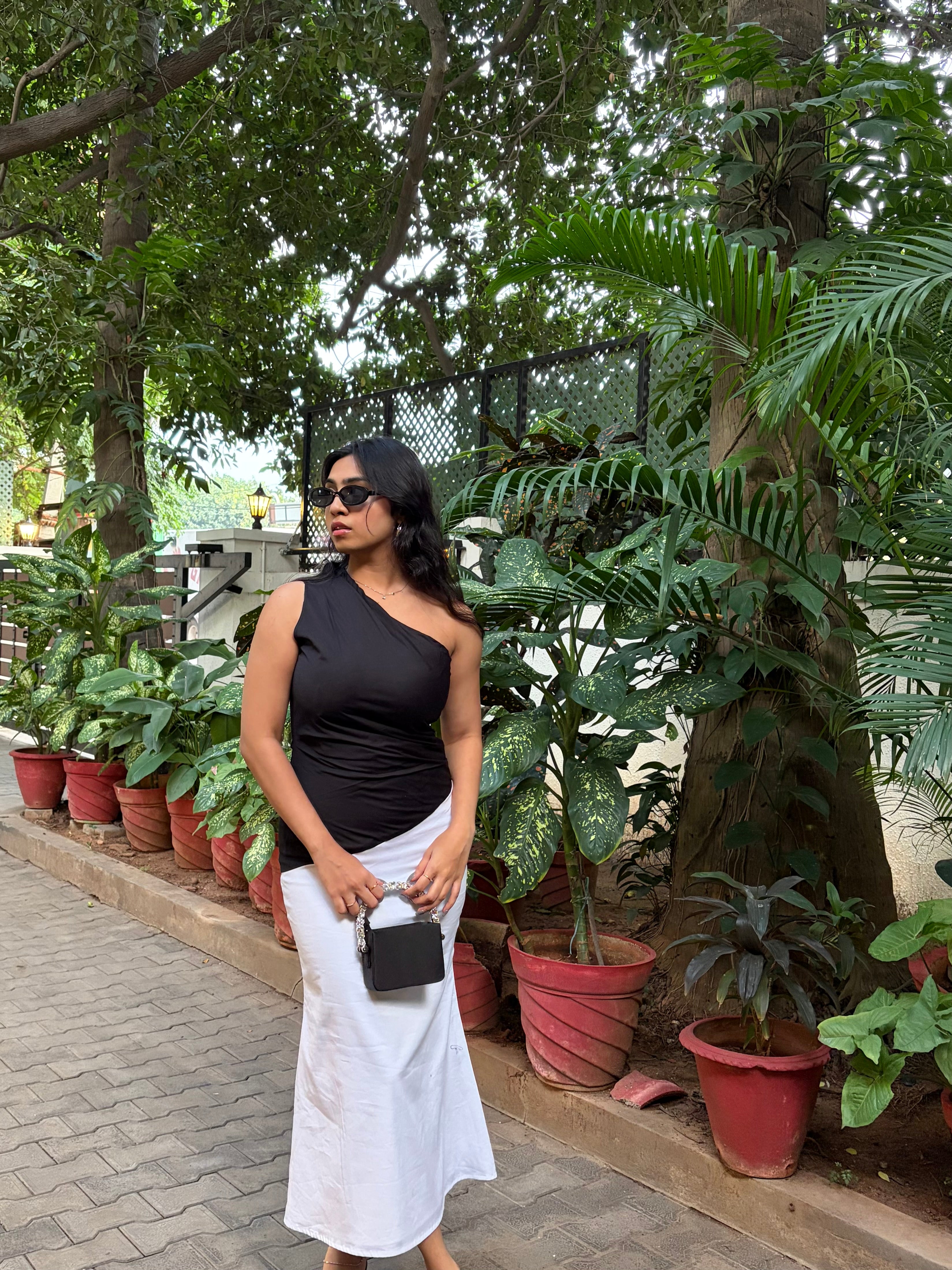 Anaya Black One Shoulder Panel Dress