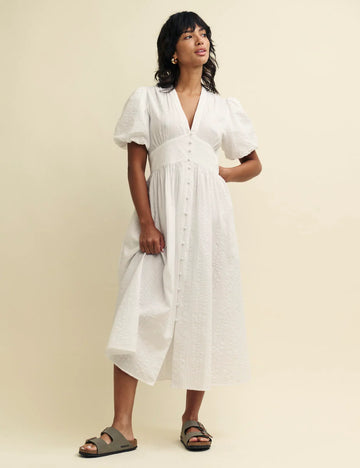 White Tiered Button Maxi