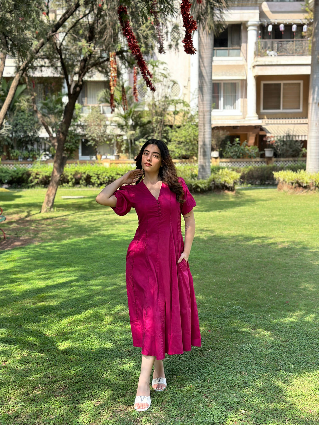 Mulmul Pink Button Maxi Dress