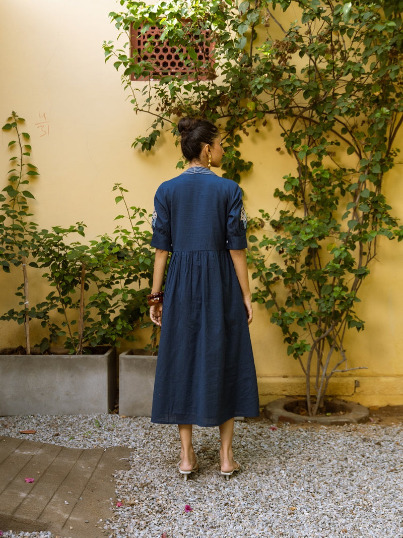 Embroidery Nav Maxi Dress