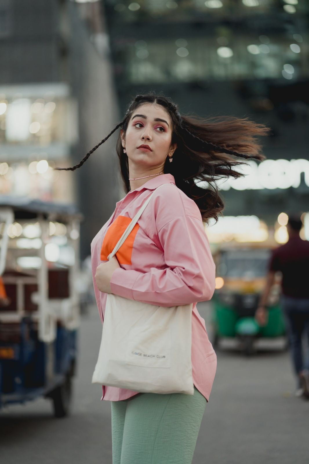 Pink shirt with orange Pocket