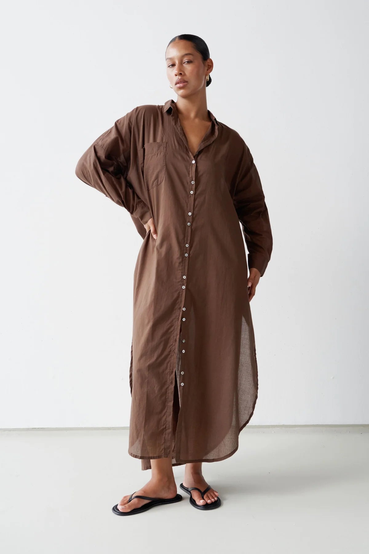 Mulmul Coffee Brown Long Shirt Dress