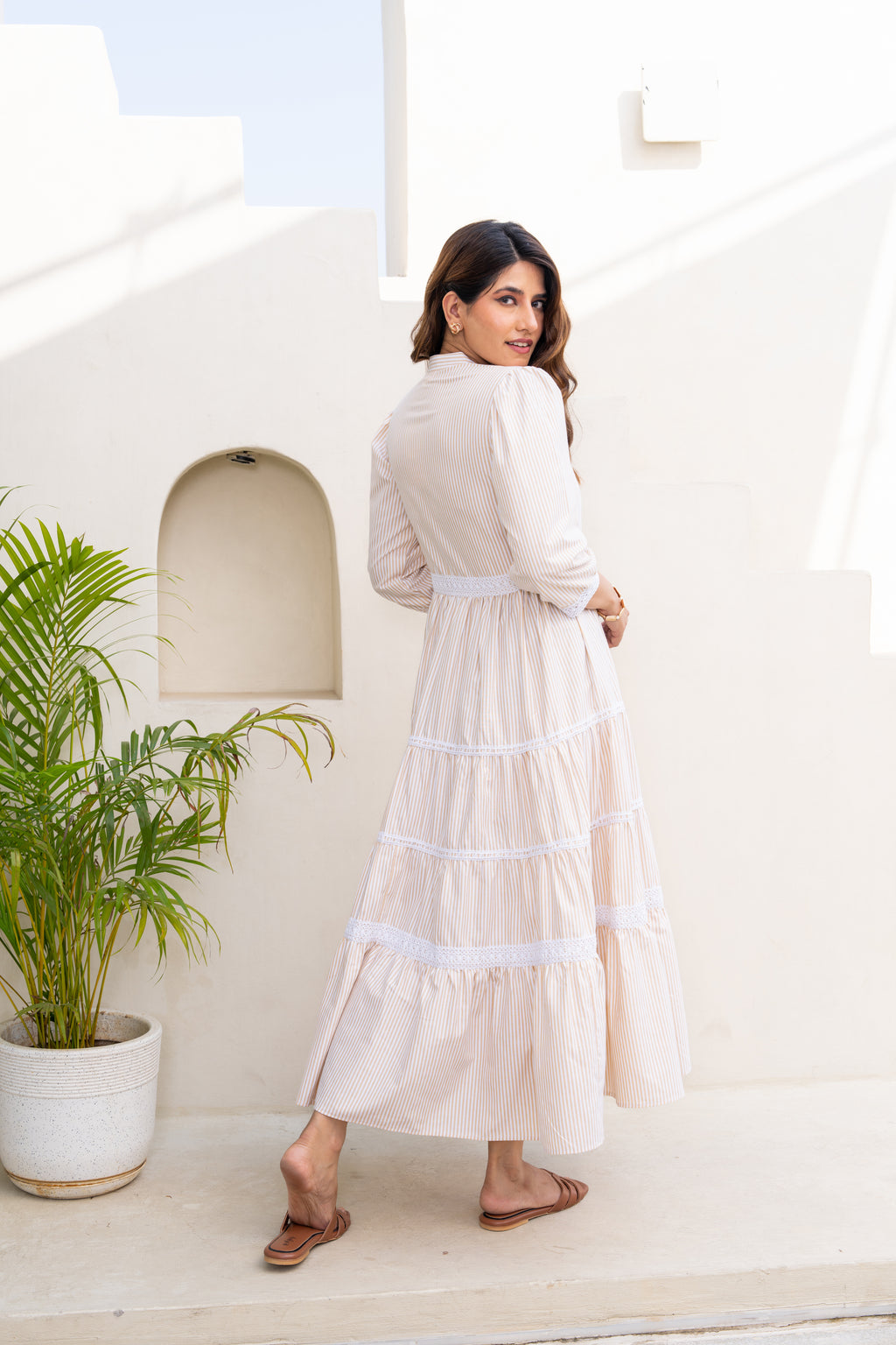 Classy Peach Striped Maxi Dress